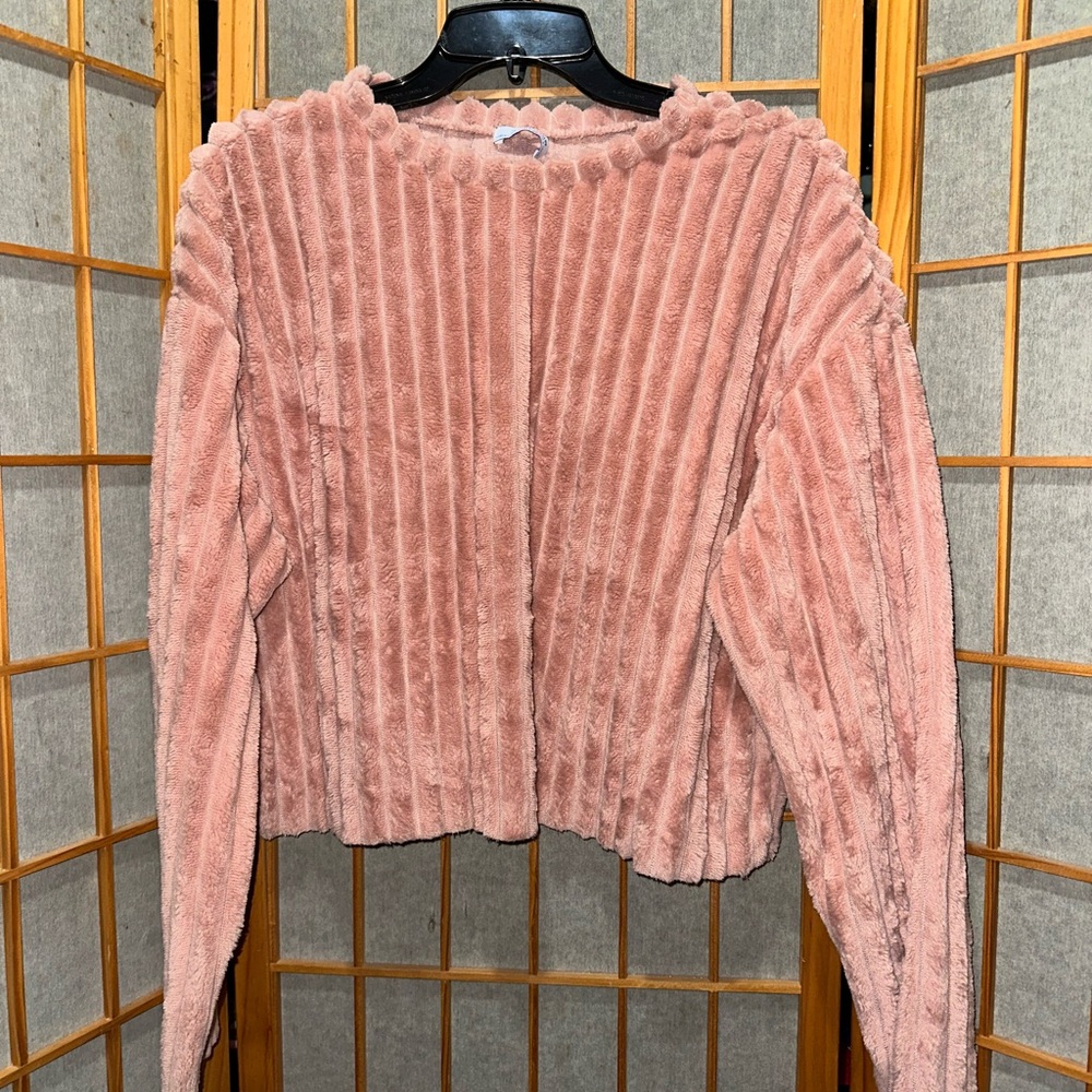 Zara Pink Faux Fur Ribbed Cropped Top